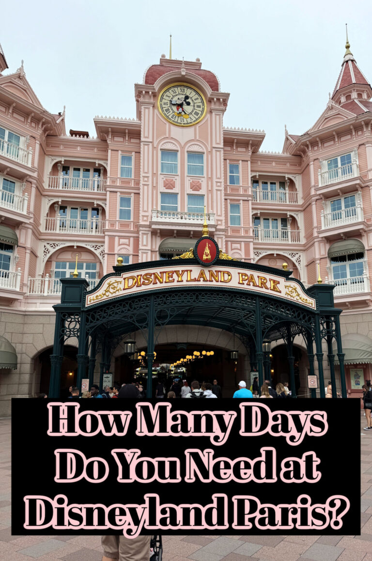 Photo of the entrance to Disneyland Paris with a text overlay of post title.