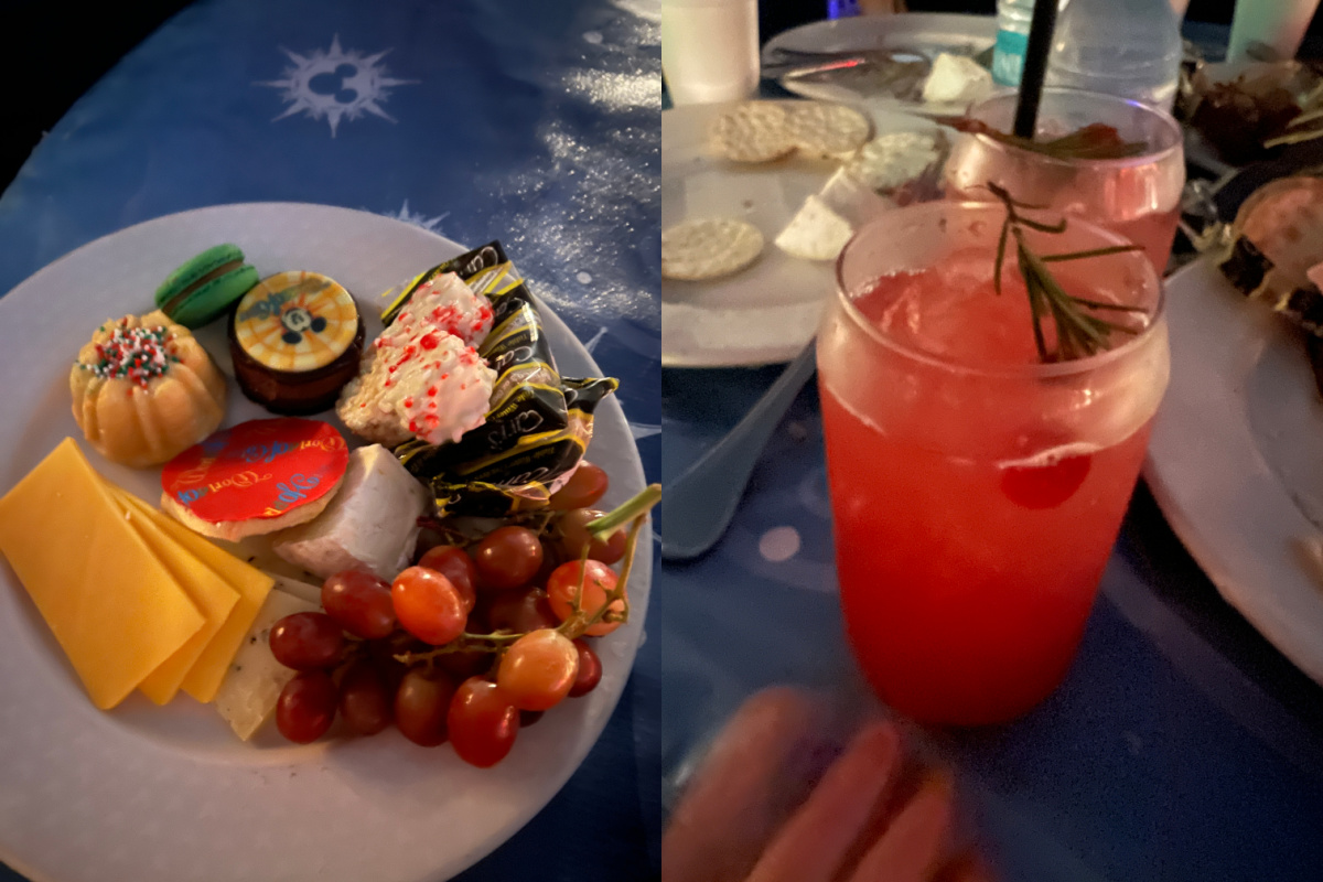 photo of a dessert plate from World of Color next to a mocktail from the event.